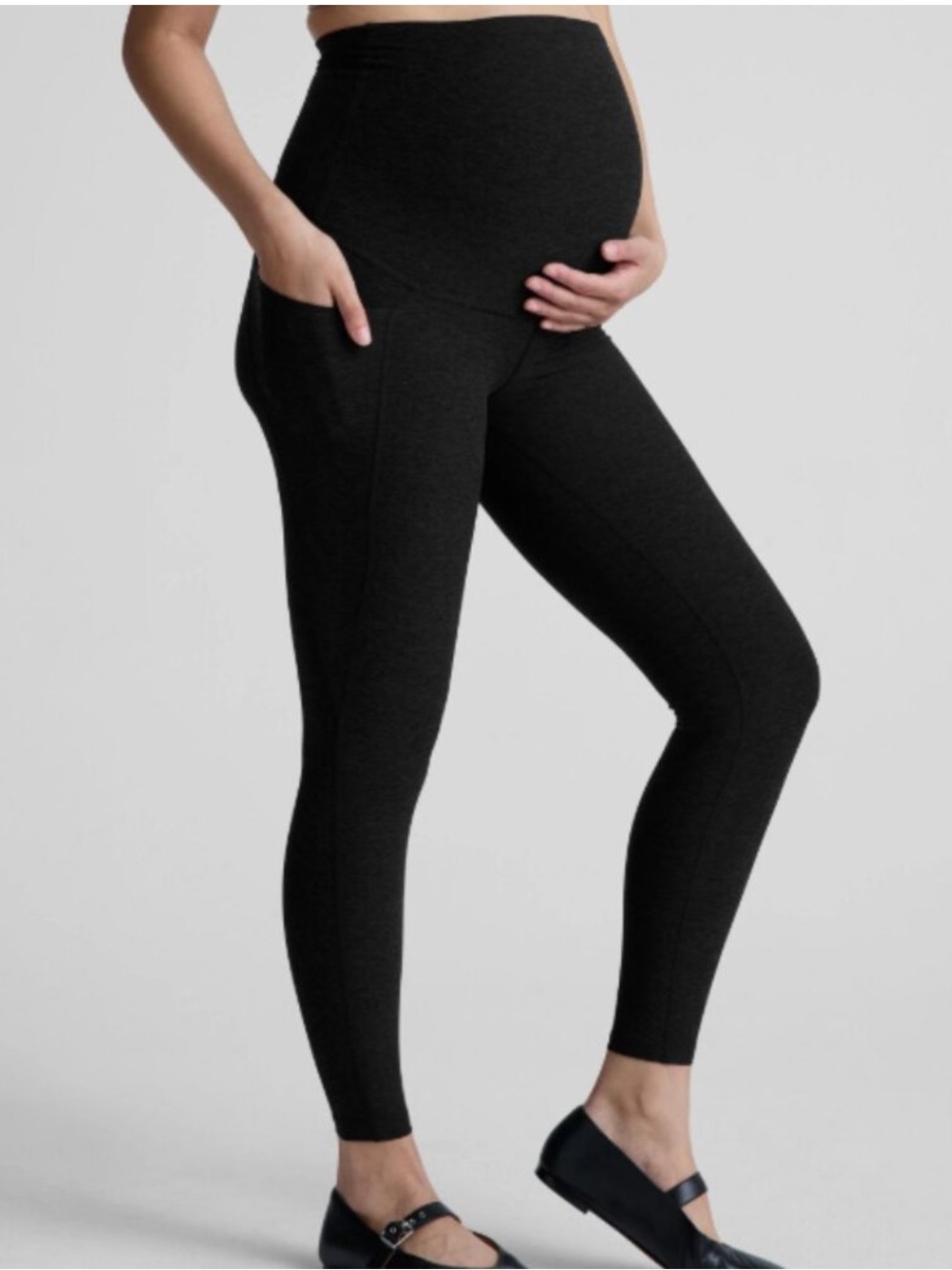 Beyond Yoga Spacedye Beyond the Bump Maternity Midi Pocket Leggings Black-Large
